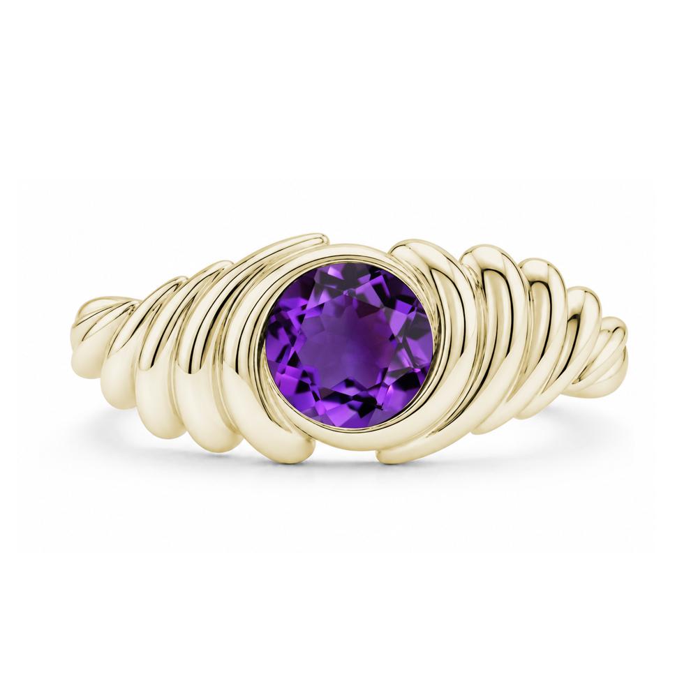 Solitaire Bezel Setting Swirl Amethyst Ring - LUO Jewelry #gemstone_Amethyst