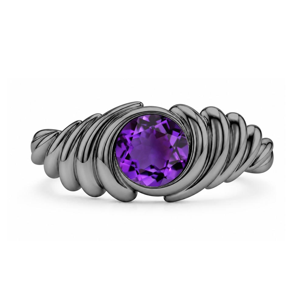 Solitaire Bezel Setting Swirl Amethyst Ring - LUO Jewelry #gemstone_Amethyst