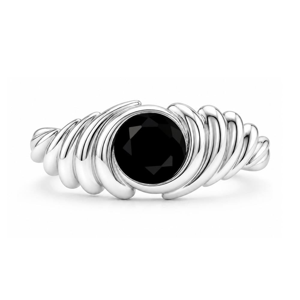 Solitaire Bezel Setting Swirl Amethyst Ring - LUO Jewelry #gemstone_Black Spinel