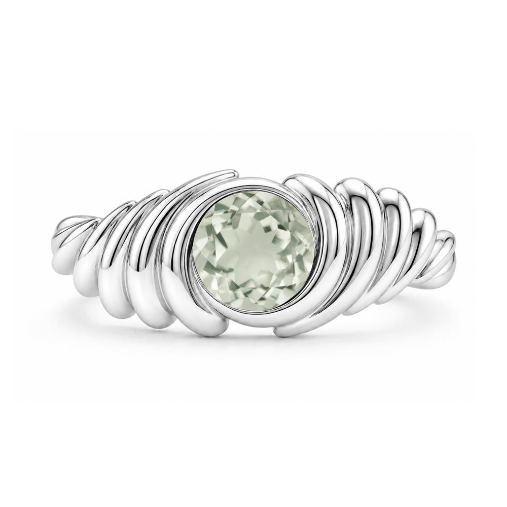 Solitaire Bezel Setting Swirl Amethyst Ring - LUO Jewelry #gemstone_Green Amethyst