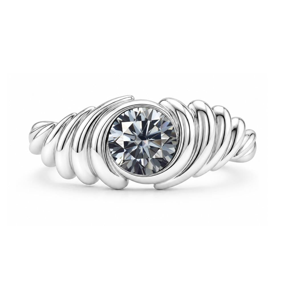 Solitaire Bezel Setting Swirl Amethyst Ring - LUO Jewelry #gemstone_Grey Moissanite