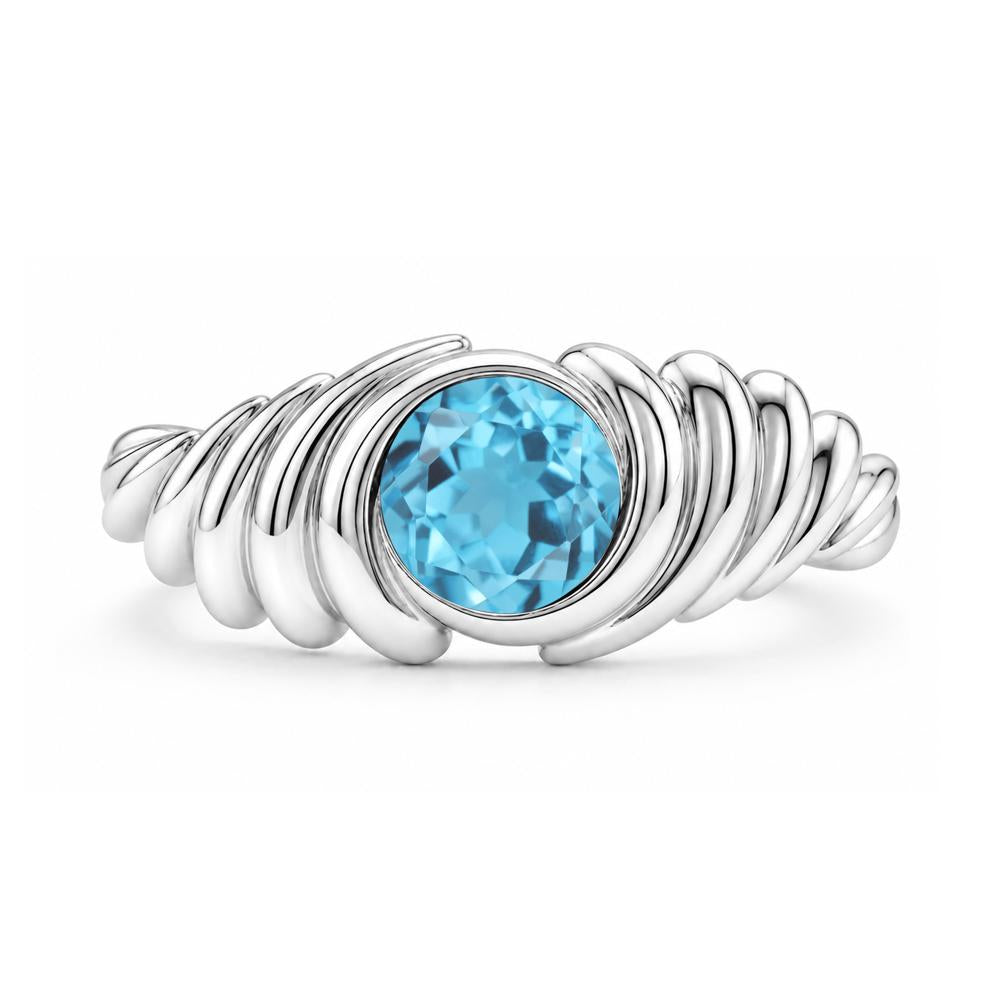 Solitaire Bezel Setting Swirl Amethyst Ring - LUO Jewelry #gemstone_Swiss Blue Topaz