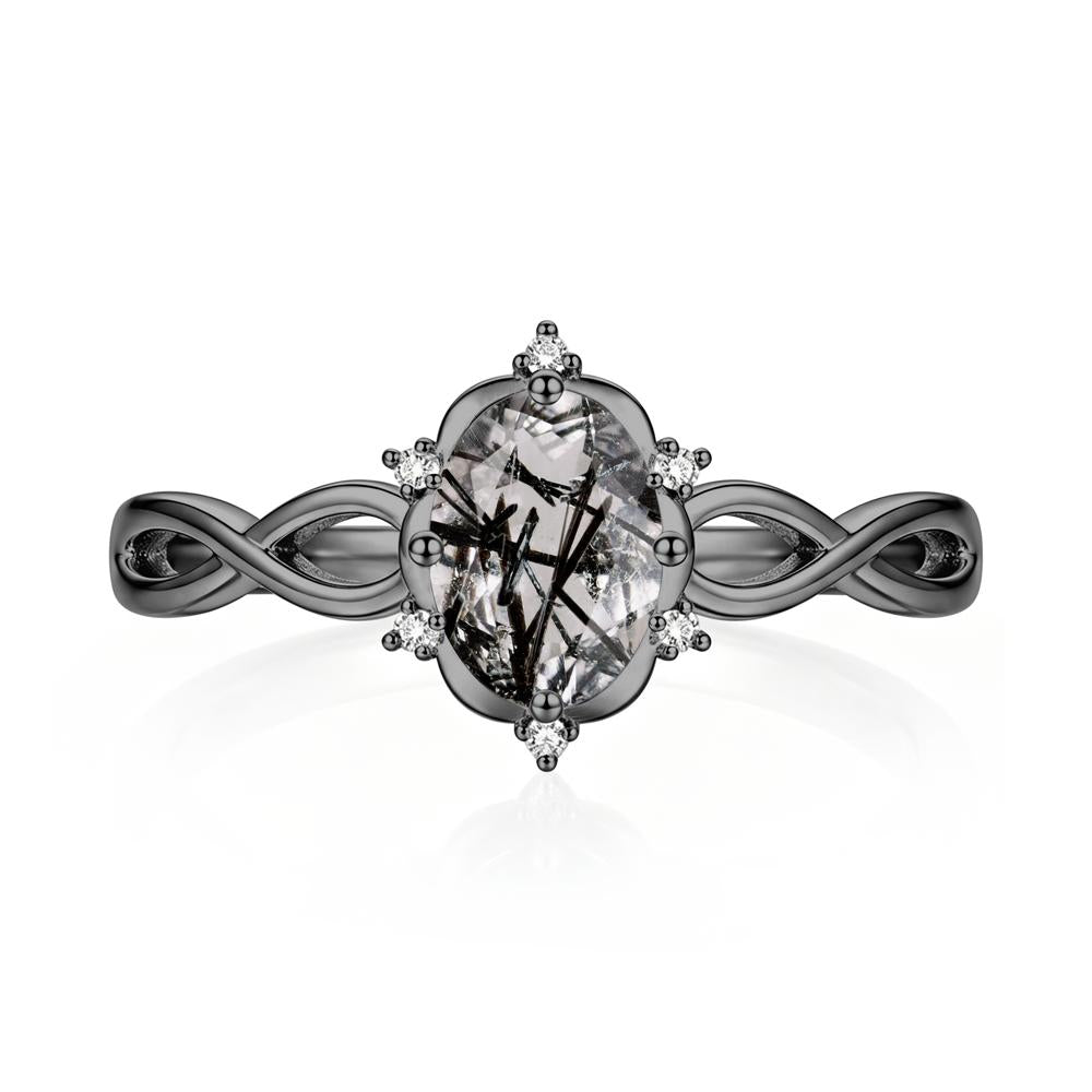 Amethyst Halo Twisted Infinity Ring - LUO Jewelry #gemstone_Black Rutilated Quartz