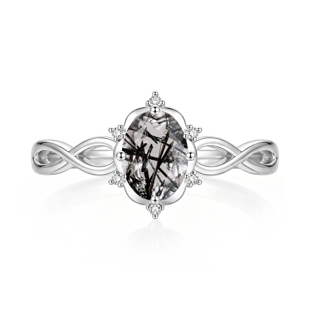 Amethyst Halo Twisted Infinity Ring - LUO Jewelry #gemstone_Black Rutilated Quartz