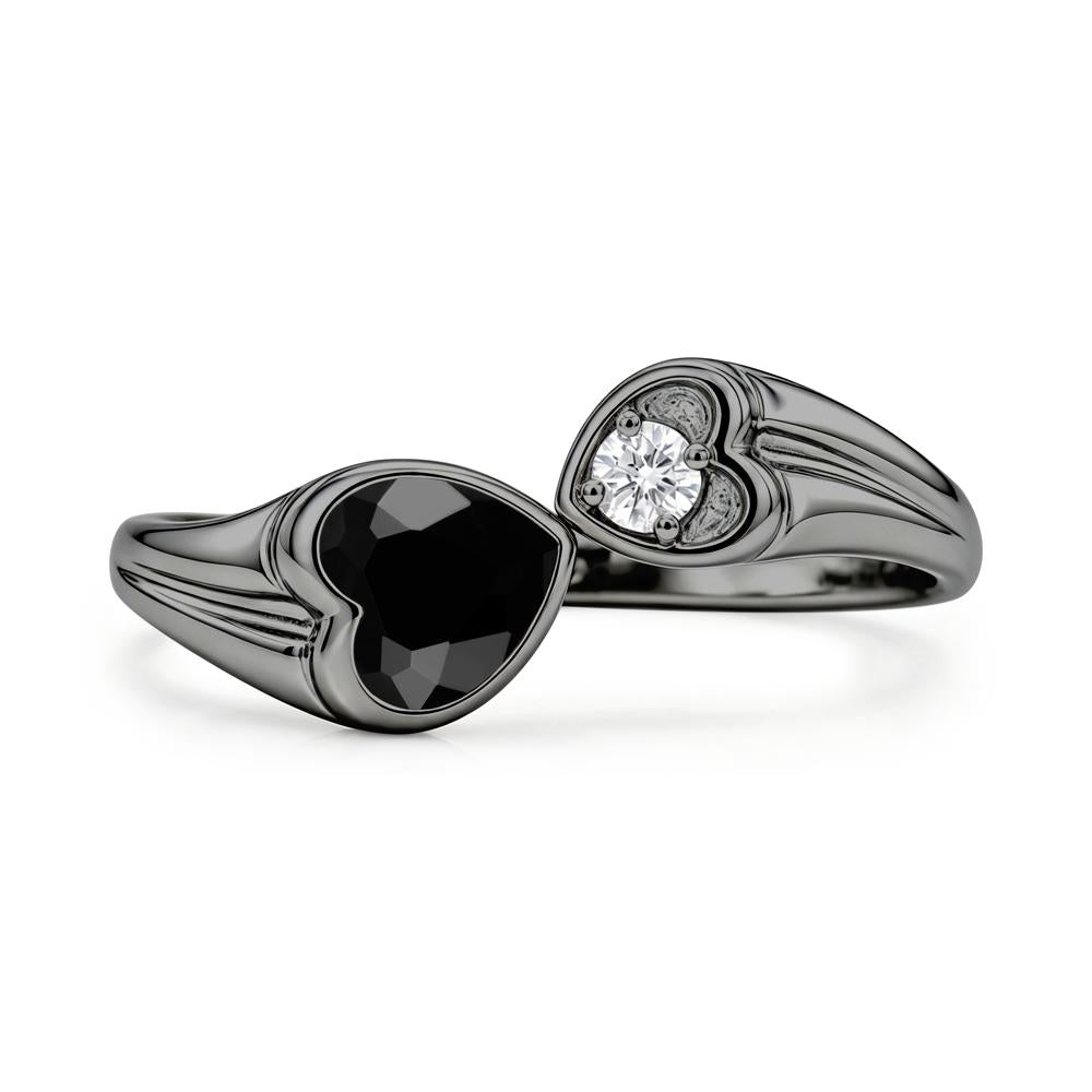 Toi Et Moi Two Stone Emerald Heart Shaped Ring - LUO Jewelry #gemstone_Black Spinel