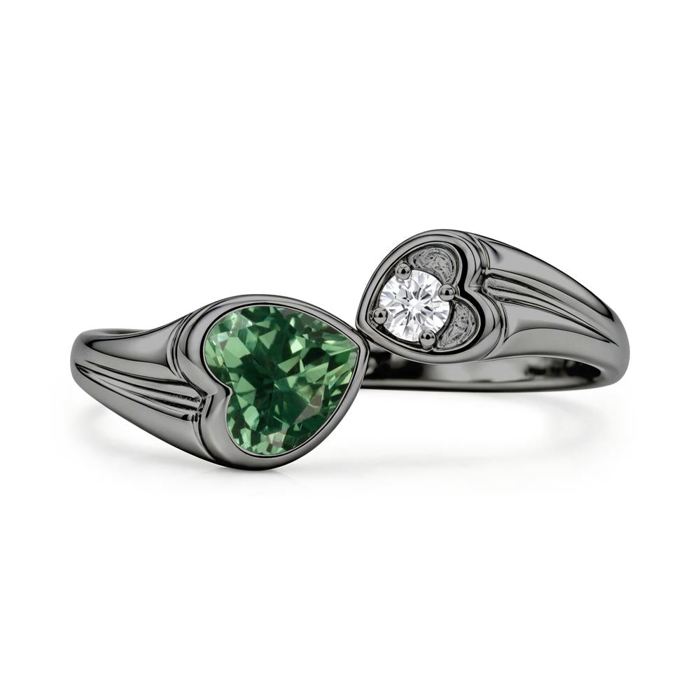 Toi Et Moi Two Stone Emerald Heart Shaped Ring - LUO Jewelry #gemstone_Green Sapphire