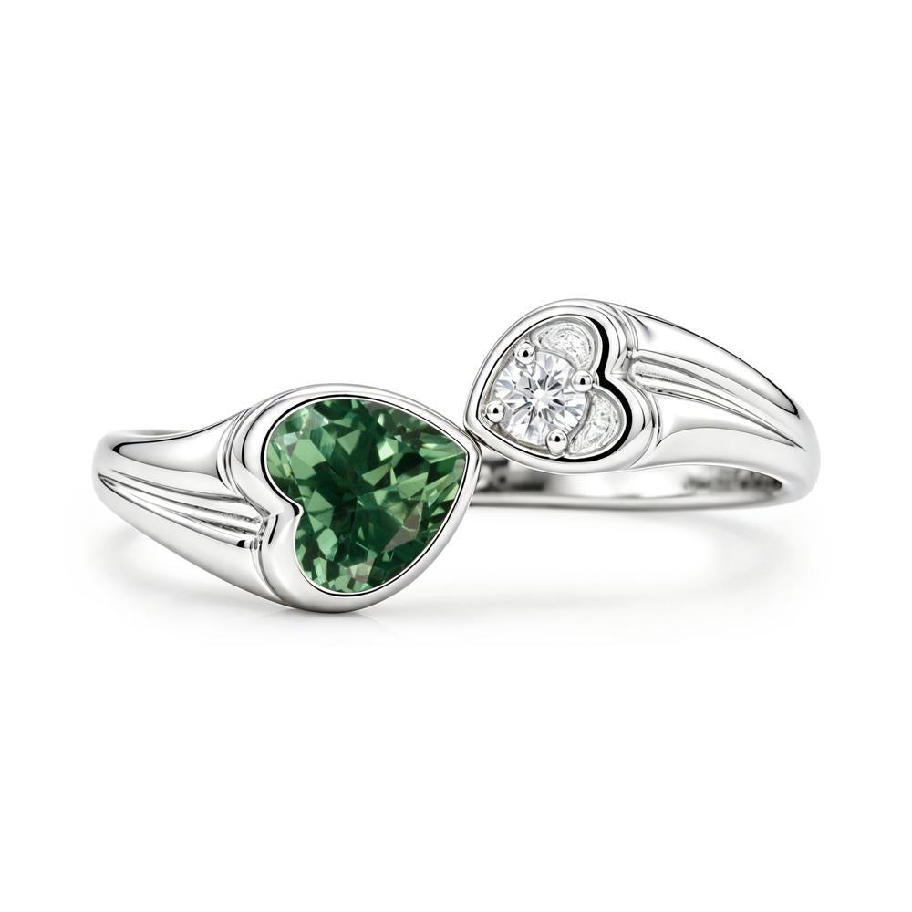 Toi Et Moi Two Stone Emerald Heart Shaped Ring - LUO Jewelry #gemstone_Green Sapphire