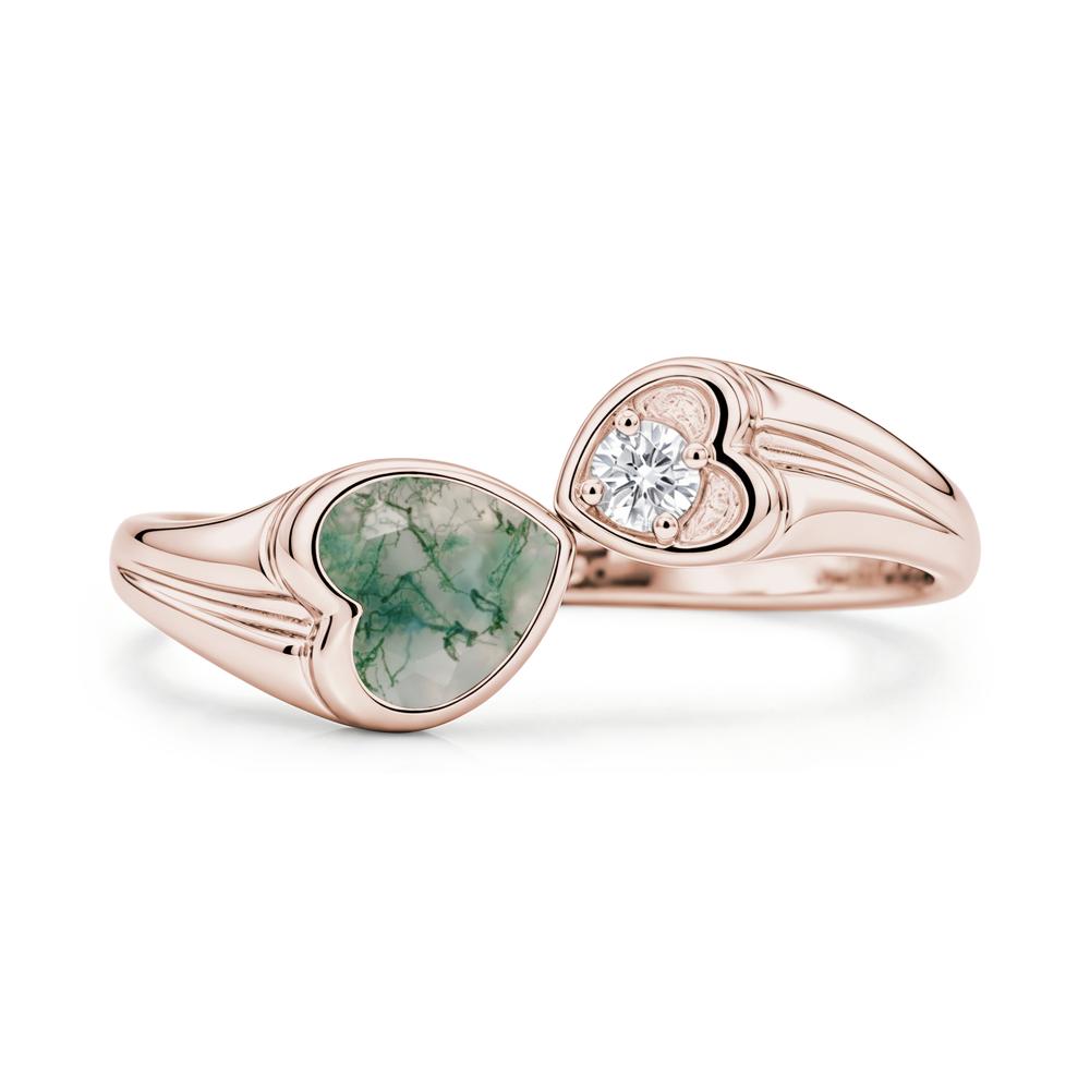 Toi Et Moi Two Stone Emerald Heart Shaped Ring - LUO Jewelry #gemstone_Moss Agate