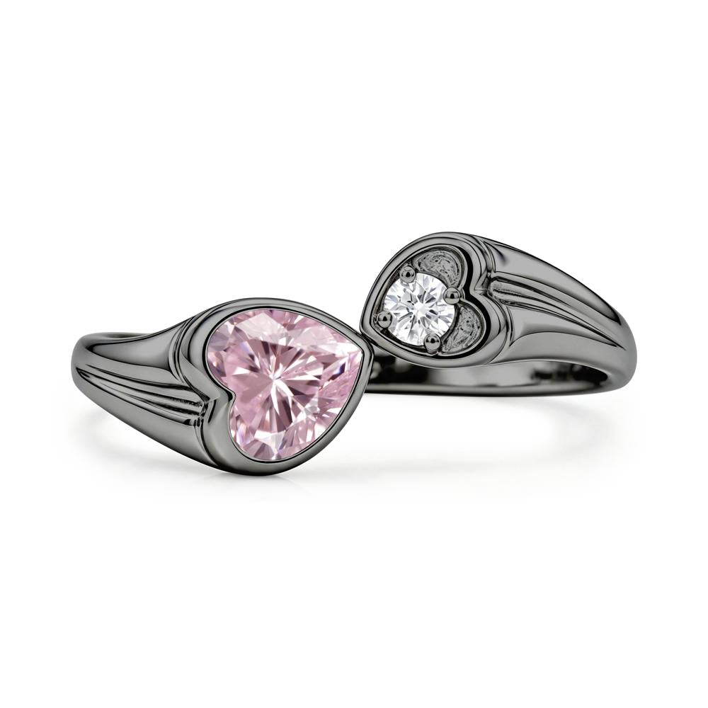 Toi Et Moi Two Stone Emerald Heart Shaped Ring - LUO Jewelry #gemstone_Pink Cubic Zirconia