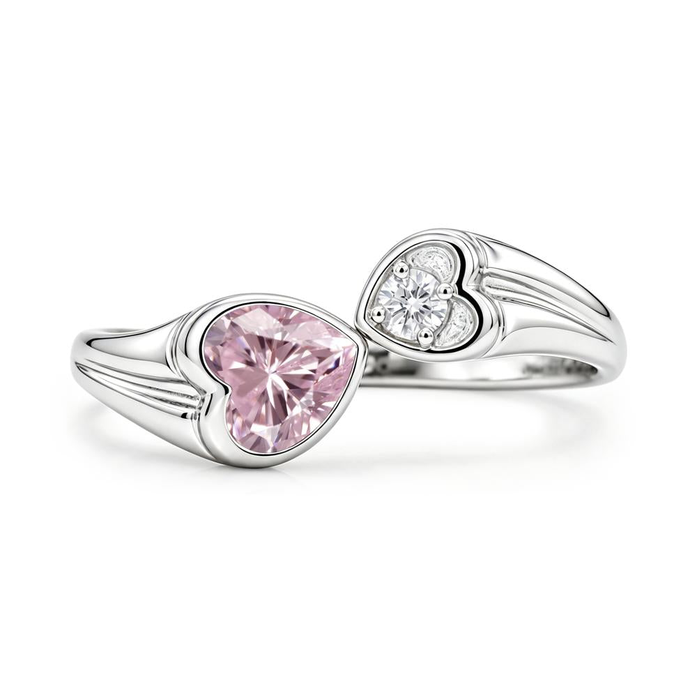 Toi Et Moi Two Stone Emerald Heart Shaped Ring - LUO Jewelry #gemstone_Pink Cubic Zirconia
