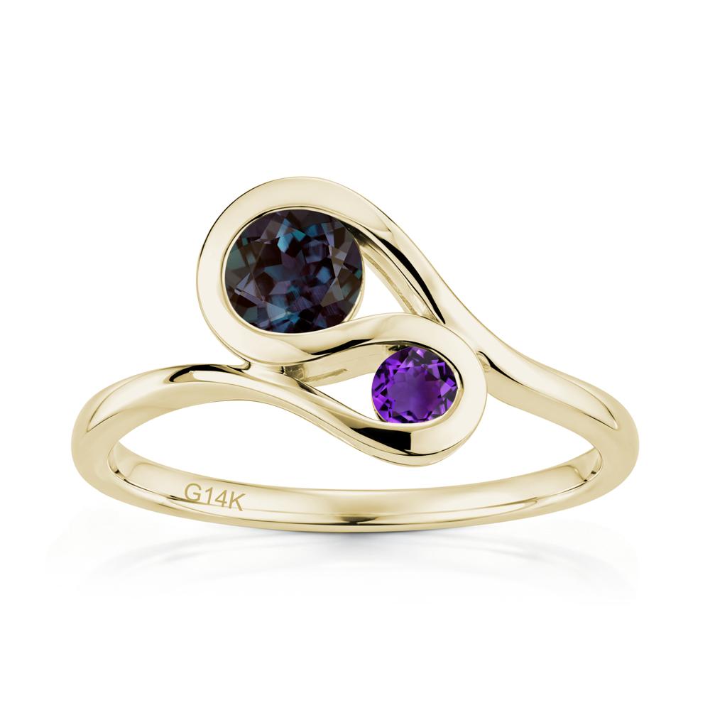 Two Stone Toi Et Moi Green Sapphire and Emerald Bypass Ring - LUO Jewelry #gemstone_Alexandrite and Amethyst