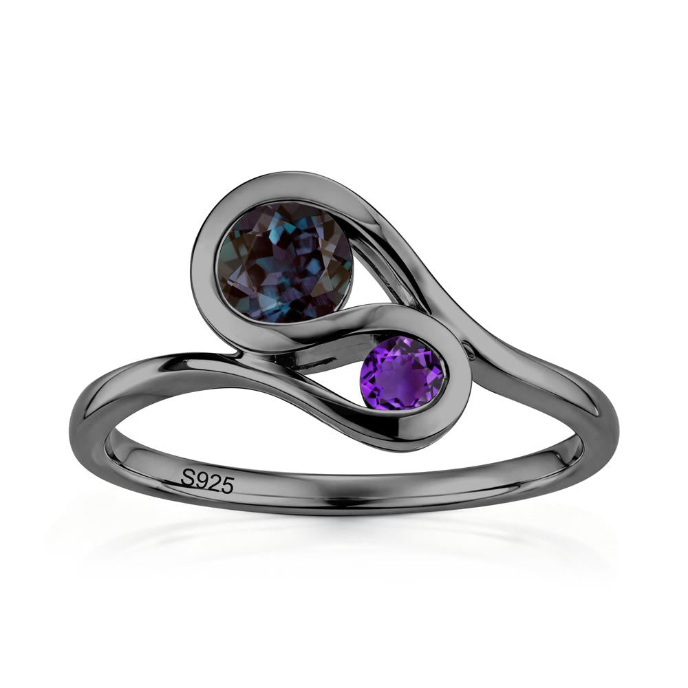 Two Stone Toi Et Moi Green Sapphire and Emerald Bypass Ring - LUO Jewelry #gemstone_Alexandrite and Amethyst