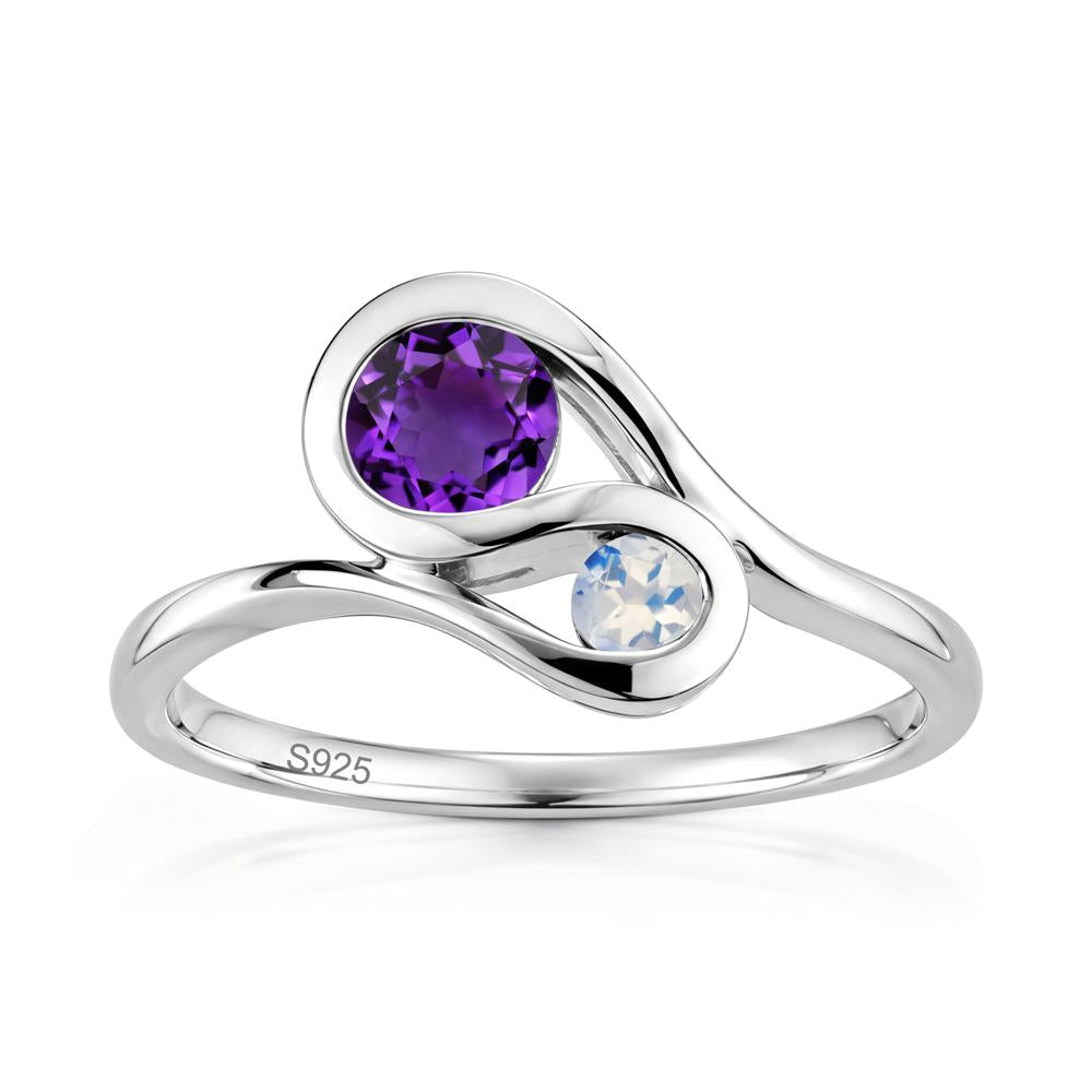 Two Stone Toi Et Moi Green Sapphire and Emerald Bypass Ring - LUO Jewelry #gemstone_Amethyst and Moonstone
