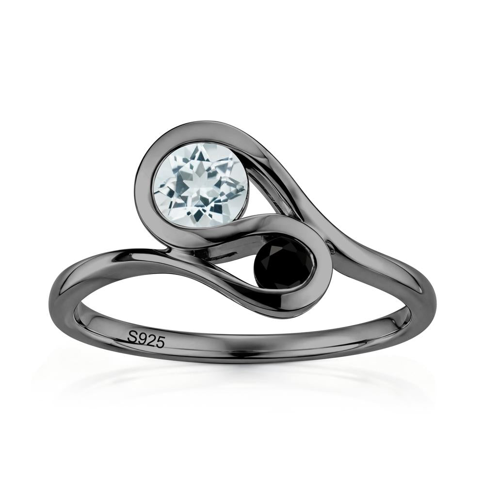 Two Stone Toi Et Moi Green Sapphire and Emerald Bypass Ring - LUO Jewelry #gemstone_Aquamarine and Black Spinel