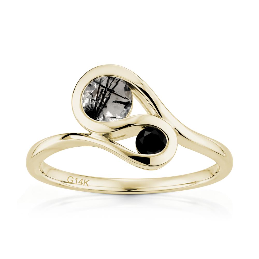Two Stone Toi Et Moi Green Sapphire and Emerald Bypass Ring - LUO Jewelry #gemstone_Black Rutilated Quartz and Black Spinel
