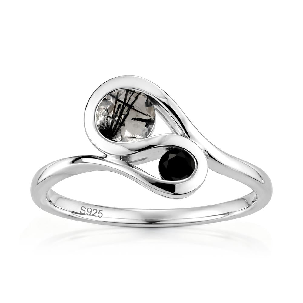 Two Stone Toi Et Moi Green Sapphire and Emerald Bypass Ring - LUO Jewelry #gemstone_Black Rutilated Quartz and Black Spinel