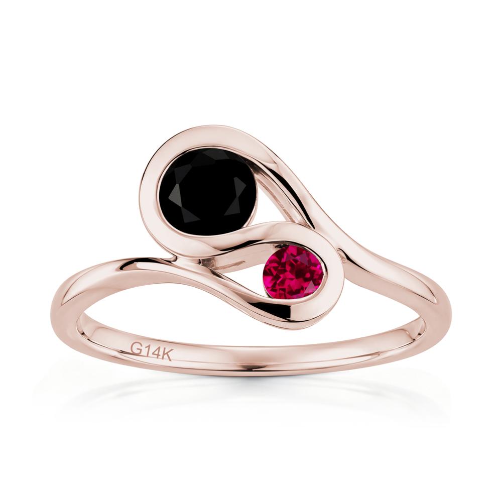 Two Stone Toi Et Moi Green Sapphire and Emerald Bypass Ring - LUO Jewelry #gemstone_Black Spinel and Ruby