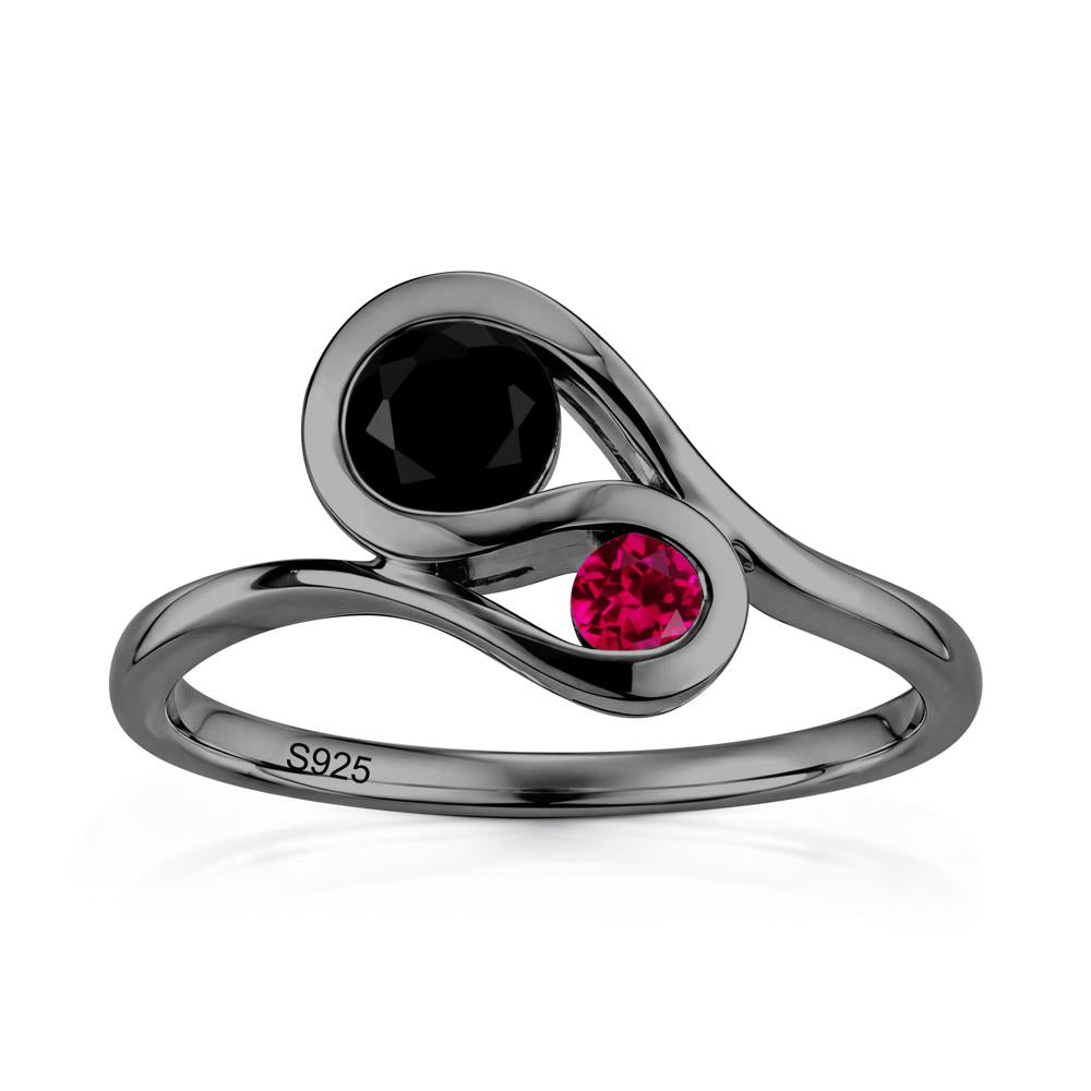 Two Stone Toi Et Moi Green Sapphire and Emerald Bypass Ring - LUO Jewelry #gemstone_Black Spinel and Ruby