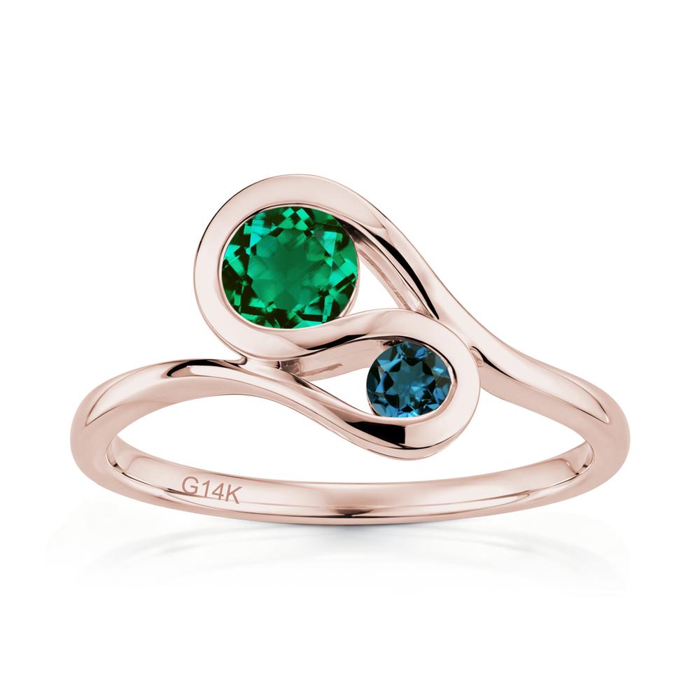 Two Stone Toi Et Moi Green Sapphire and Emerald Bypass Ring - LUO Jewelry #gemstone_Emerald and London Blue Topaz