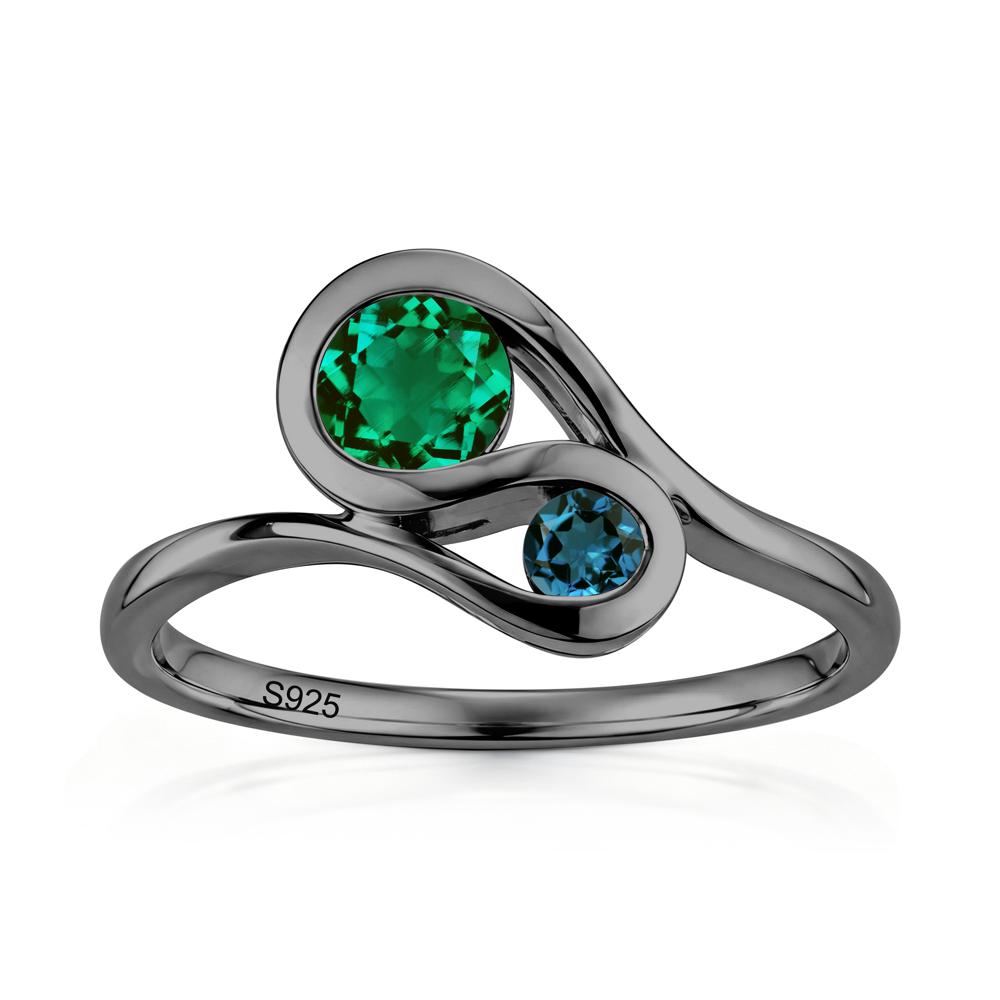 Two Stone Toi Et Moi Green Sapphire and Emerald Bypass Ring - LUO Jewelry #gemstone_Emerald and London Blue Topaz