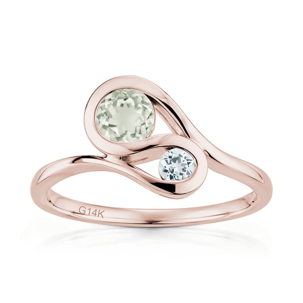 Two Stone Toi Et Moi Green Sapphire and Emerald Bypass Ring - LUO Jewelry #gemstone_Green Amethyst and Aquamarine