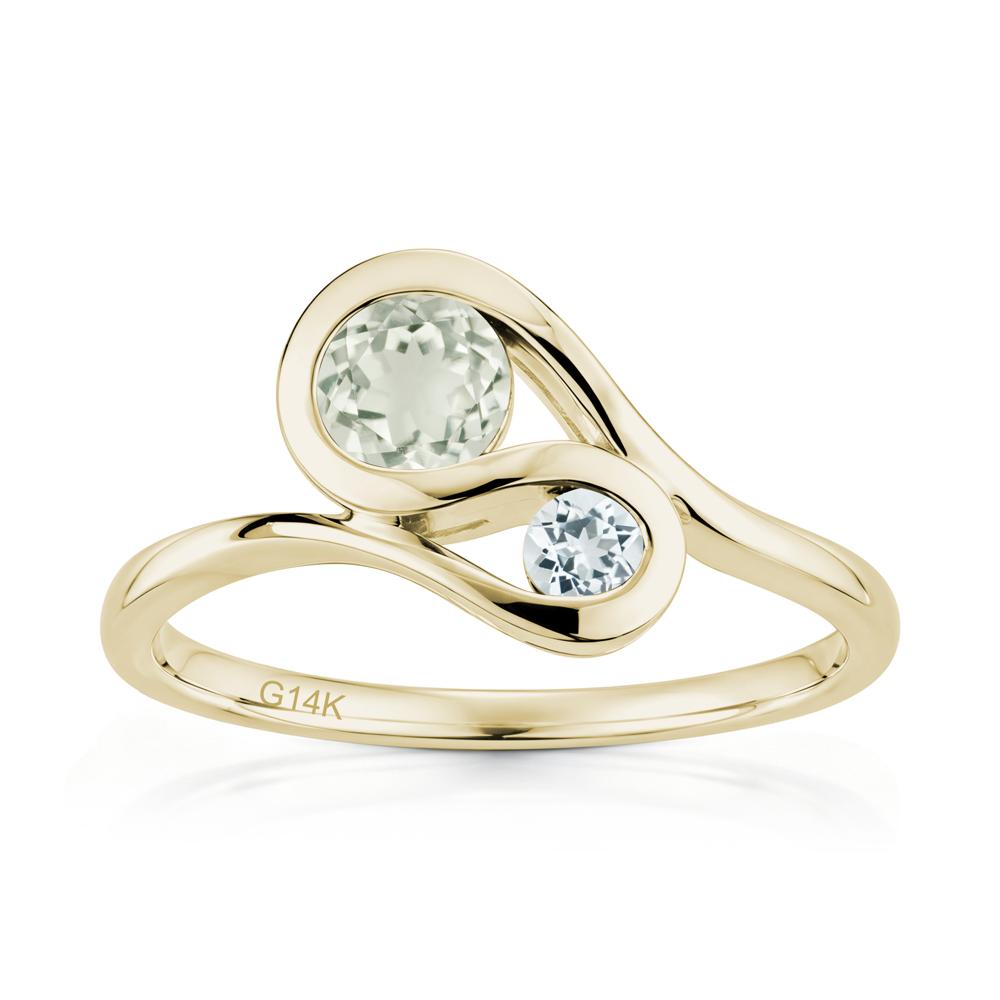 Two Stone Toi Et Moi Green Sapphire and Emerald Bypass Ring - LUO Jewelry #gemstone_Green Amethyst and Aquamarine