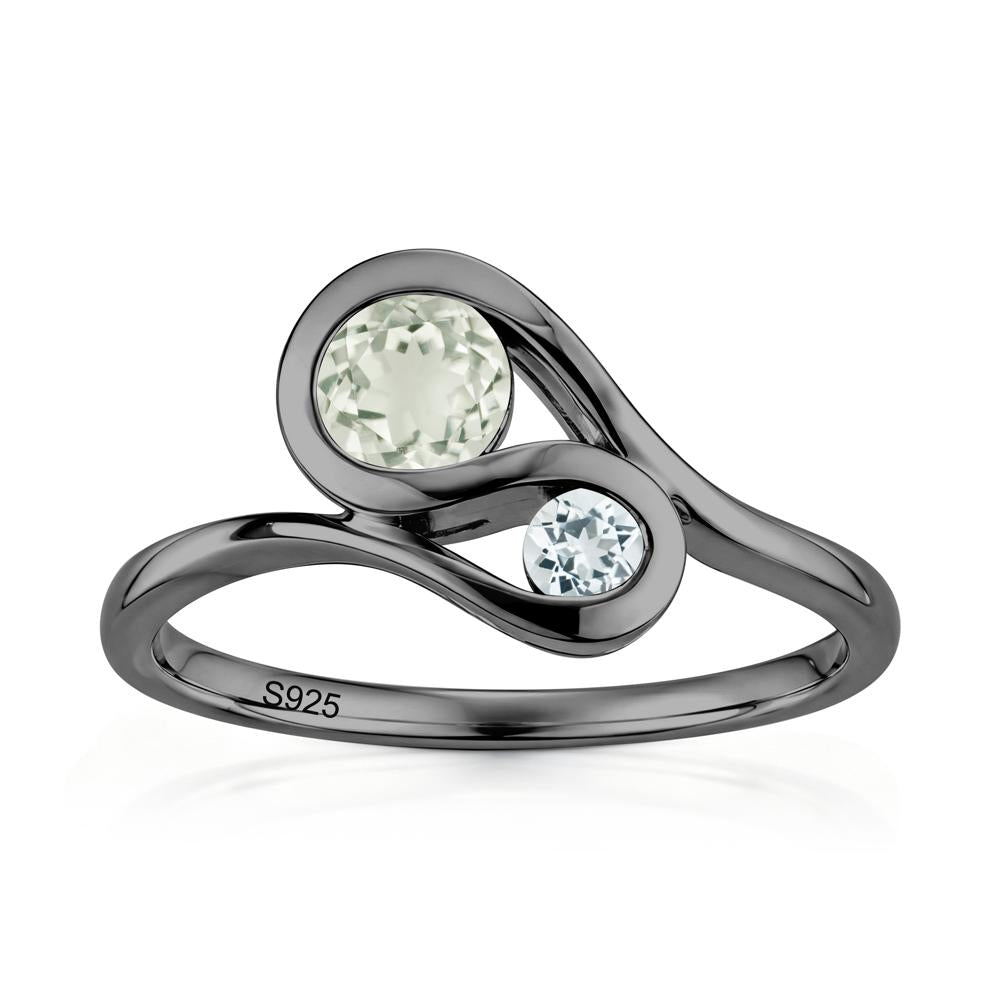 Two Stone Toi Et Moi Green Sapphire and Emerald Bypass Ring - LUO Jewelry #gemstone_Green Amethyst and Aquamarine