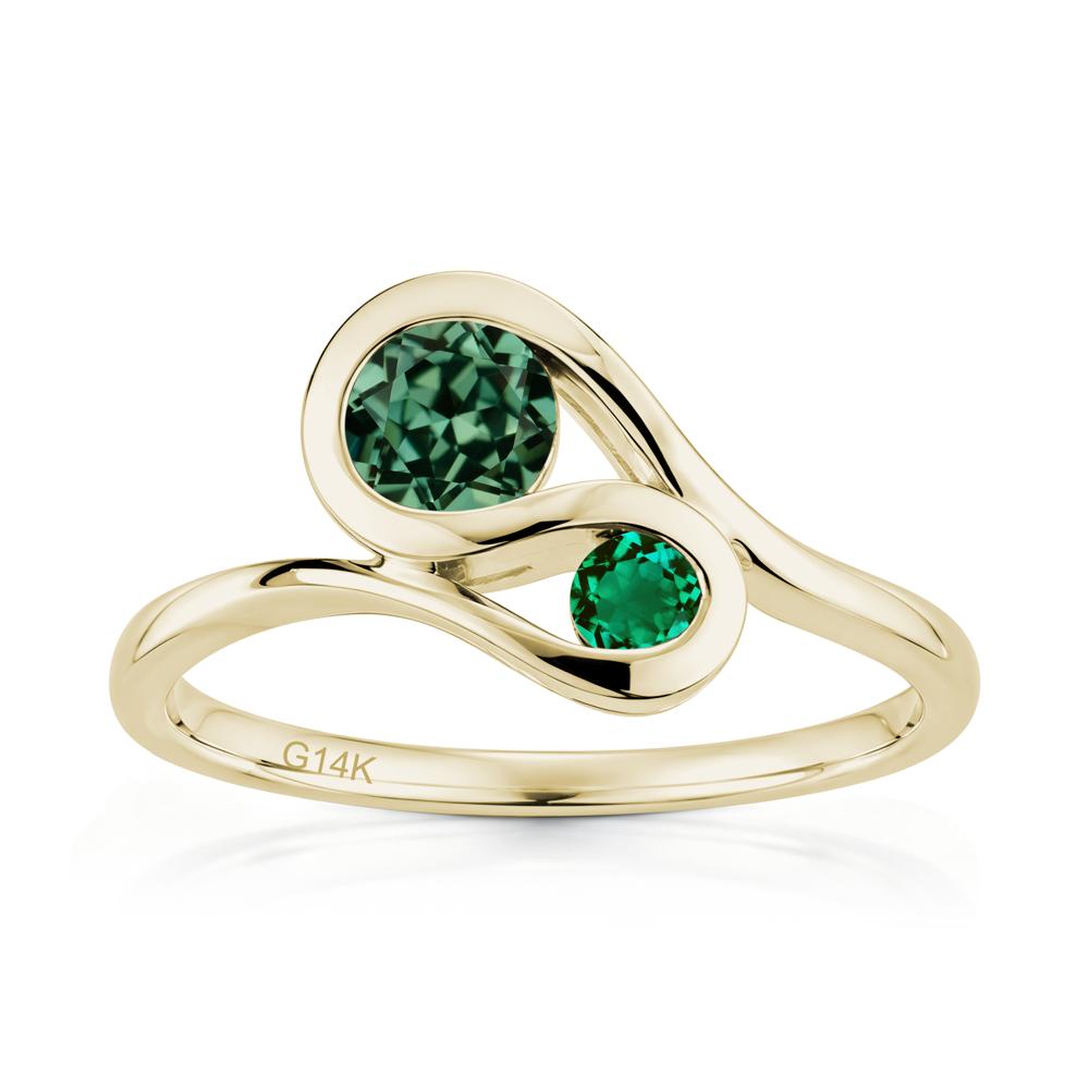Two Stone Toi Et Moi Green Sapphire and Emerald Bypass Ring - LUO Jewelry #gemstone_Green Sapphire and Emerald