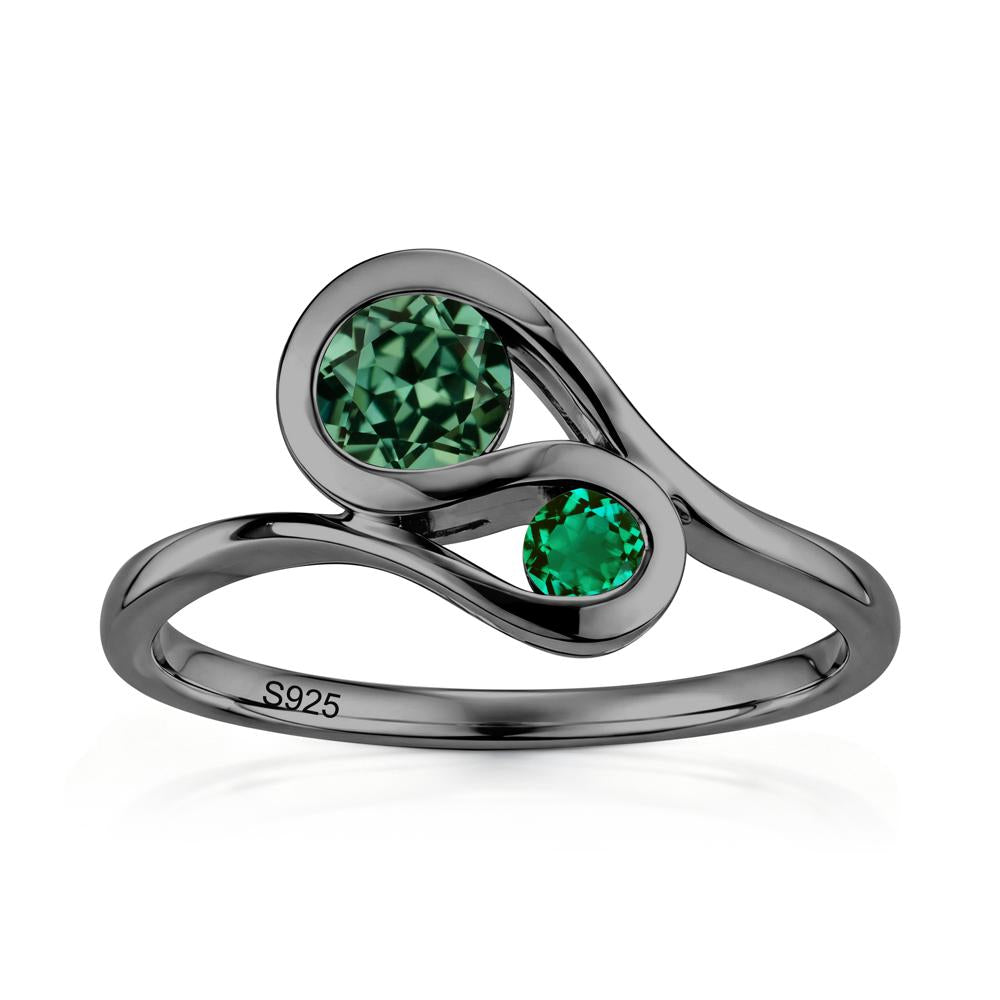 Two Stone Toi Et Moi Green Sapphire and Emerald Bypass Ring - LUO Jewelry #gemstone_Green Sapphire and Emerald