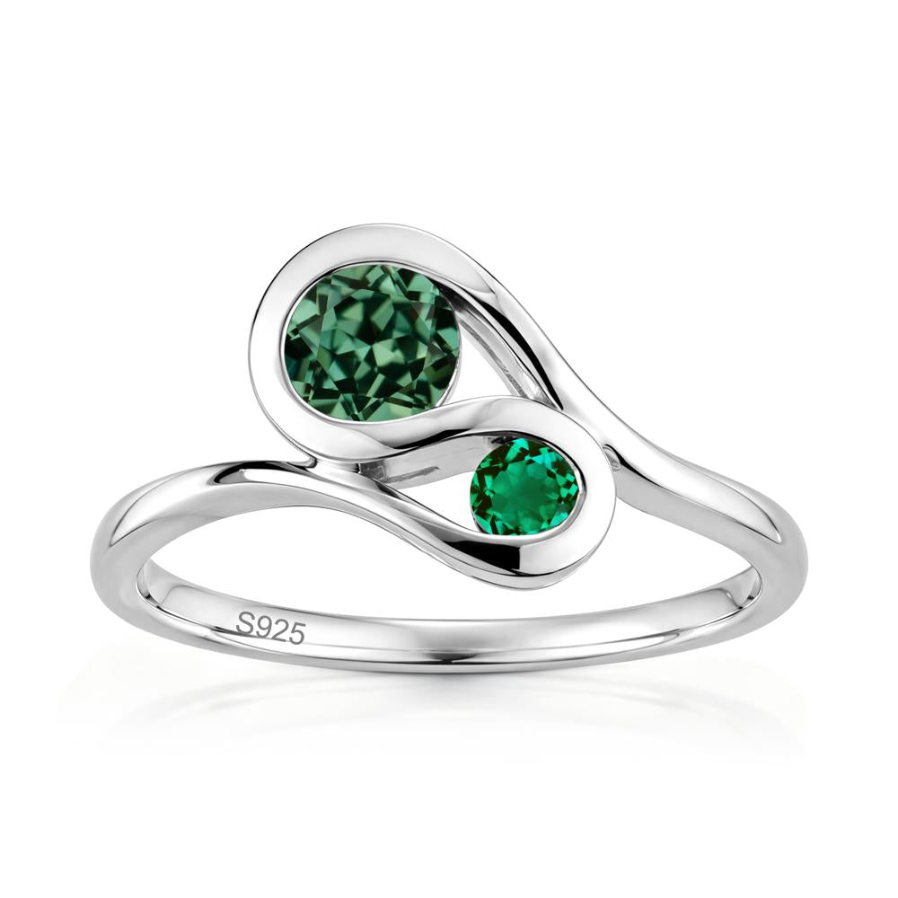 Two Stone Toi Et Moi Green Sapphire and Emerald Bypass Ring - LUO Jewelry #gemstone_Green Sapphire and Emerald