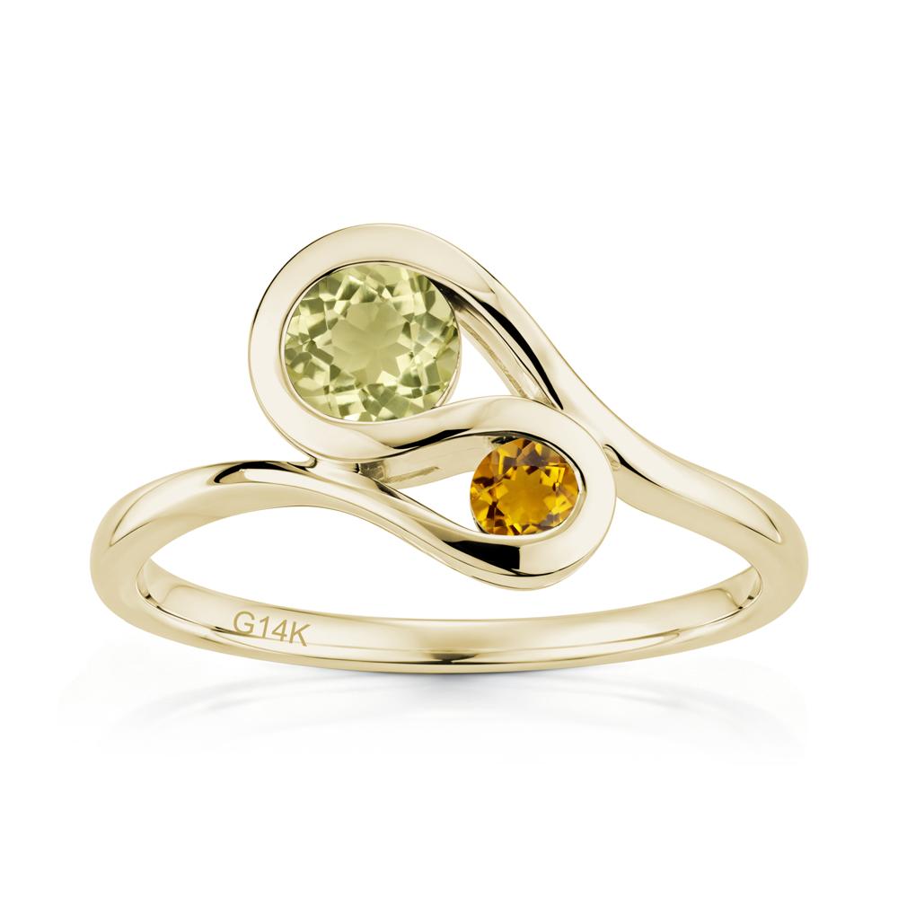 Two Stone Toi Et Moi Green Sapphire and Emerald Bypass Ring - LUO Jewelry #gemstone_Lemon Quartz and Citrine