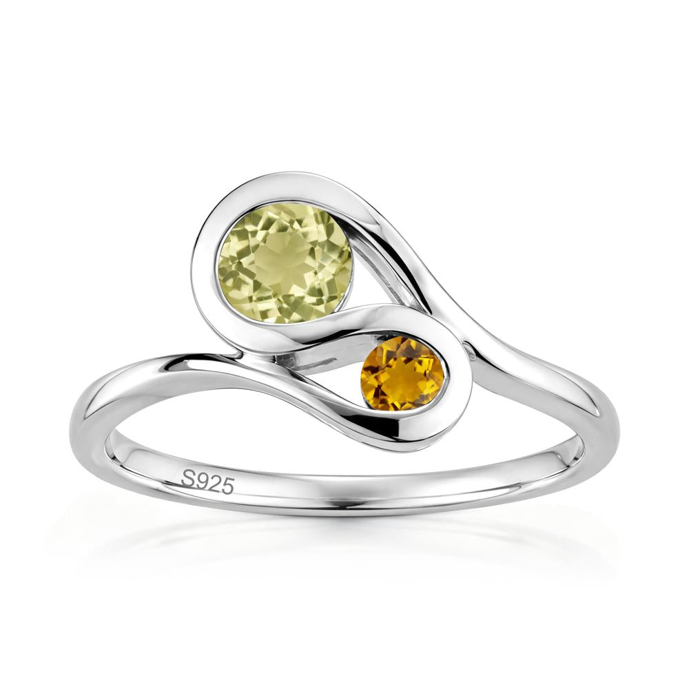 Two Stone Toi Et Moi Green Sapphire and Emerald Bypass Ring - LUO Jewelry #gemstone_Lemon Quartz and Citrine
