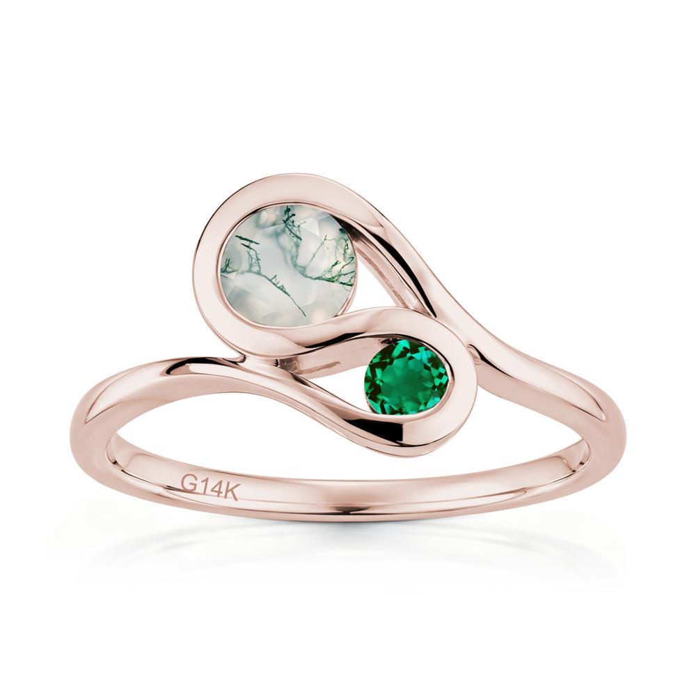 Two Stone Toi Et Moi Green Sapphire and Emerald Bypass Ring - LUO Jewelry #gemstone_Moss Agate and Emerald