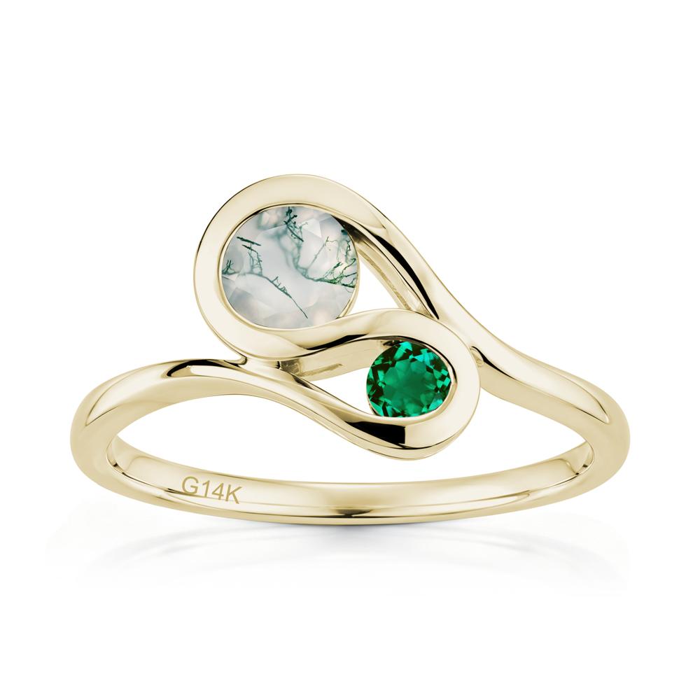 Two Stone Toi Et Moi Green Sapphire and Emerald Bypass Ring - LUO Jewelry #gemstone_Moss Agate and Emerald