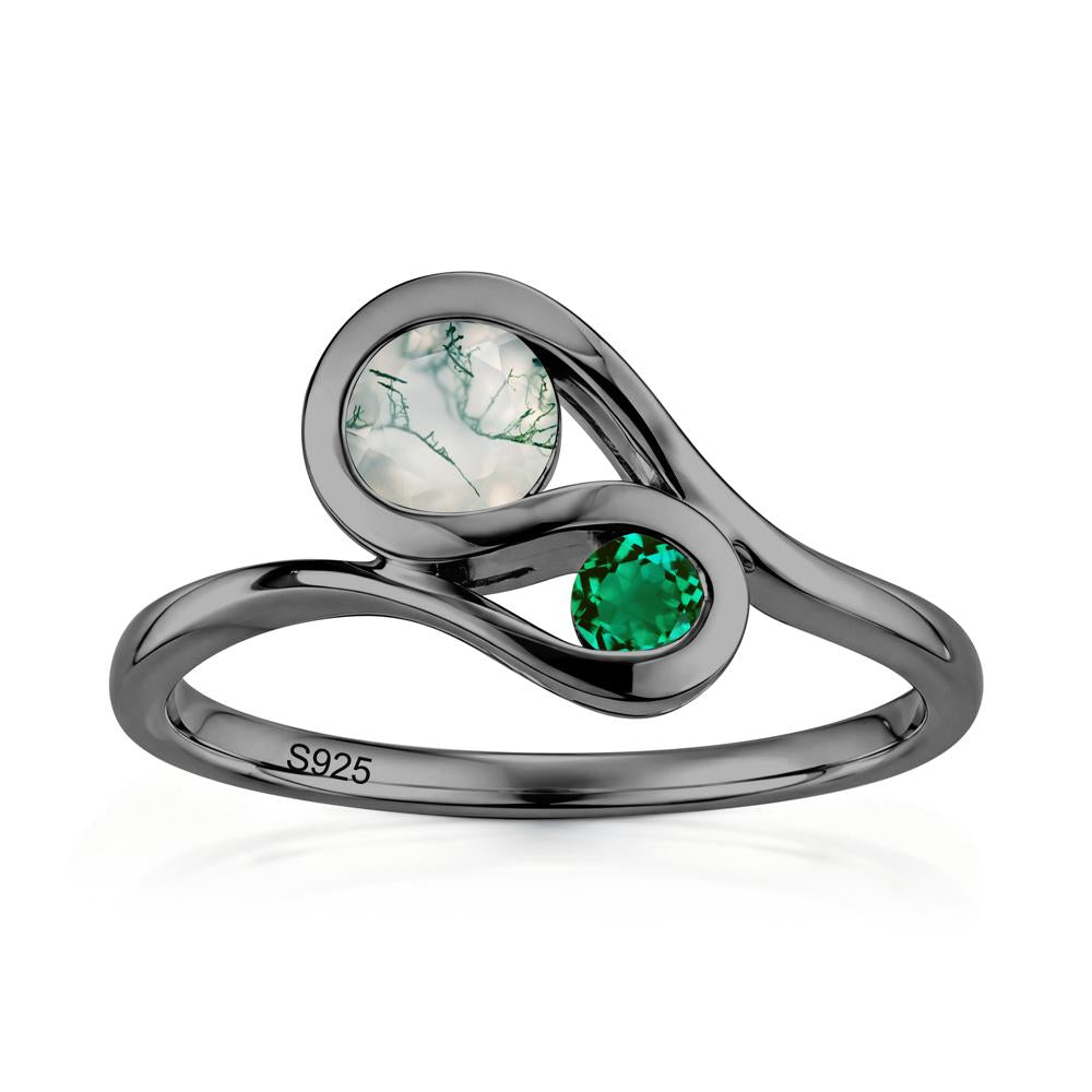 Two Stone Toi Et Moi Green Sapphire and Emerald Bypass Ring - LUO Jewelry #gemstone_Moss Agate and Emerald