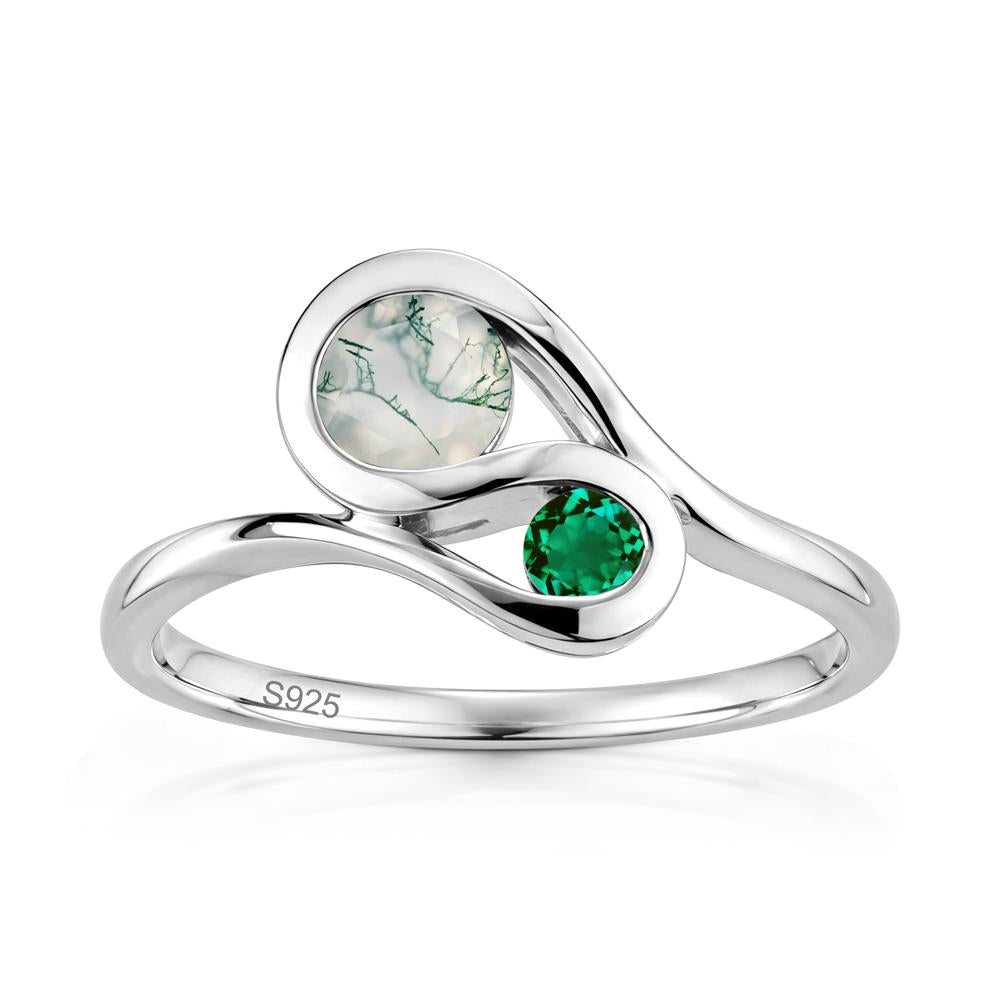 Two Stone Toi Et Moi Green Sapphire and Emerald Bypass Ring - LUO Jewelry #gemstone_Moss Agate and Emerald