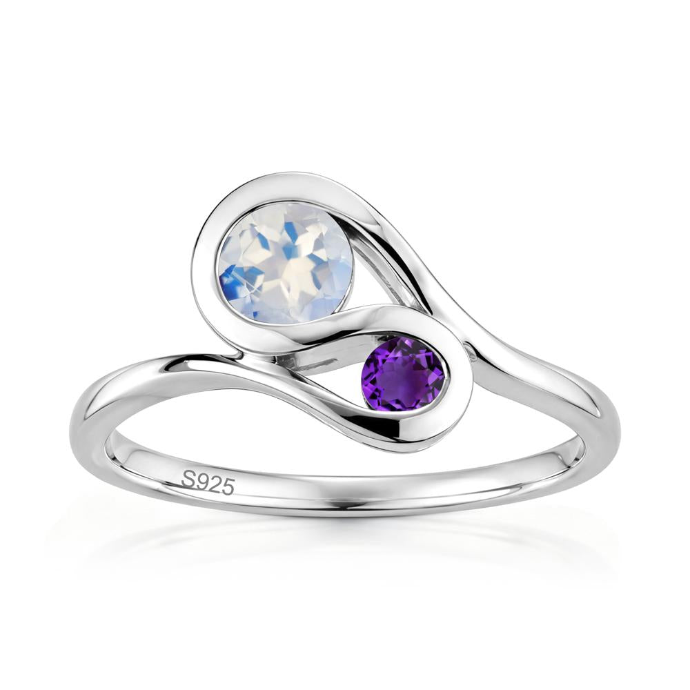 Two Stone Toi Et Moi Green Sapphire and Emerald Bypass Ring - LUO Jewelry #gemstone_Moonstone and Amethyst
