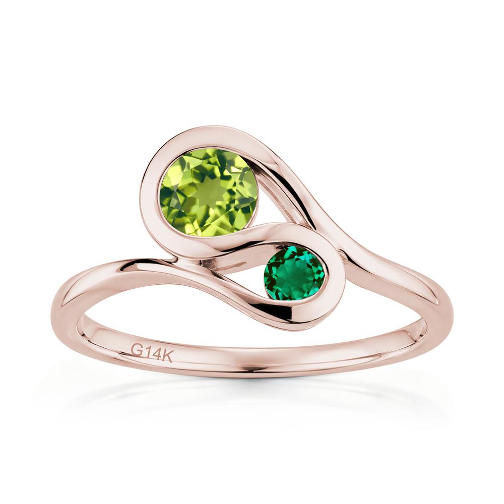 Two Stone Toi Et Moi Green Sapphire and Emerald Bypass Ring - LUO Jewelry #gemstone_Peridot and Emerald
