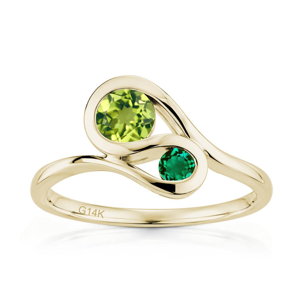 Two Stone Toi Et Moi Green Sapphire and Emerald Bypass Ring - LUO Jewelry #gemstone_Peridot and Emerald