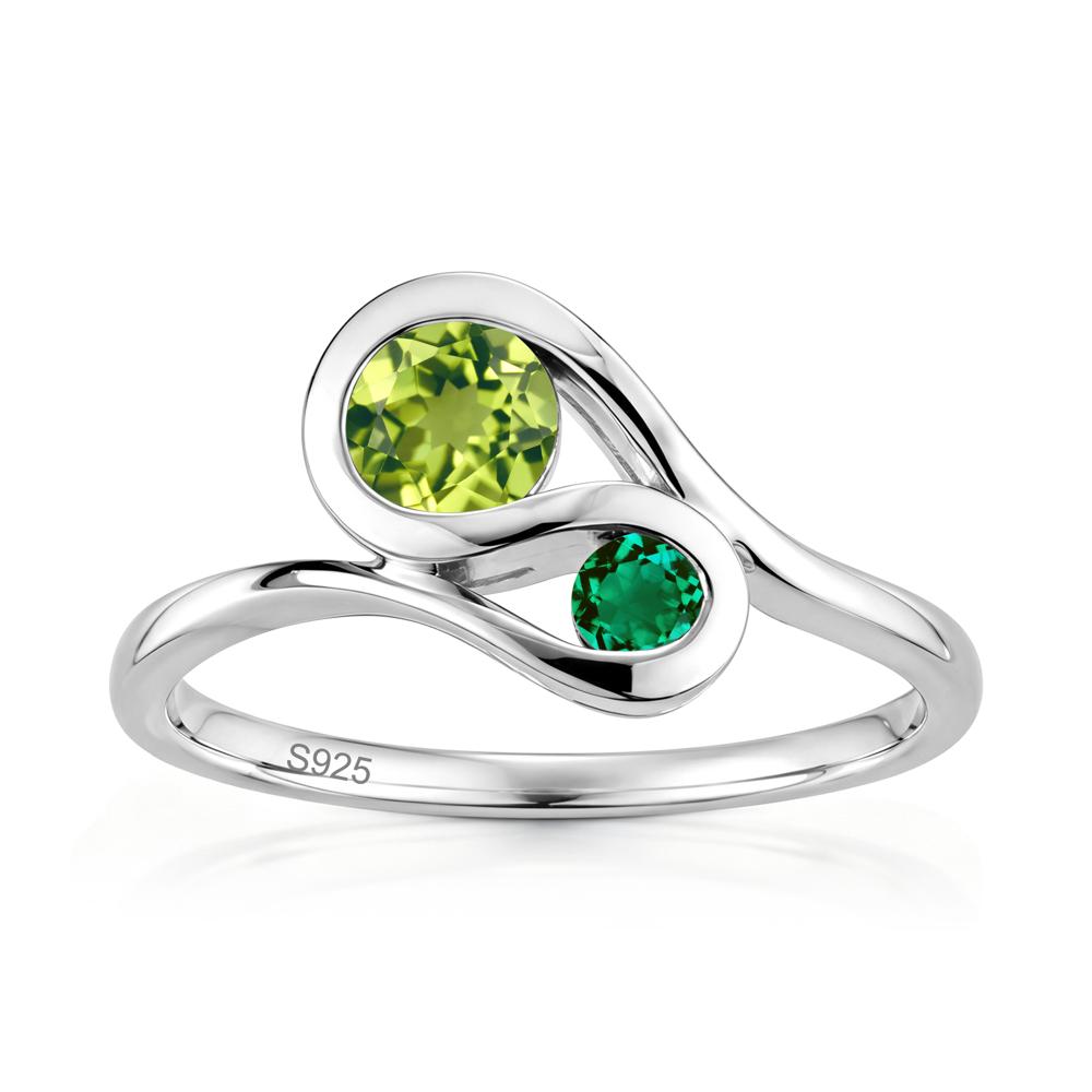Two Stone Toi Et Moi Green Sapphire and Emerald Bypass Ring - LUO Jewelry #gemstone_Peridot and Emerald