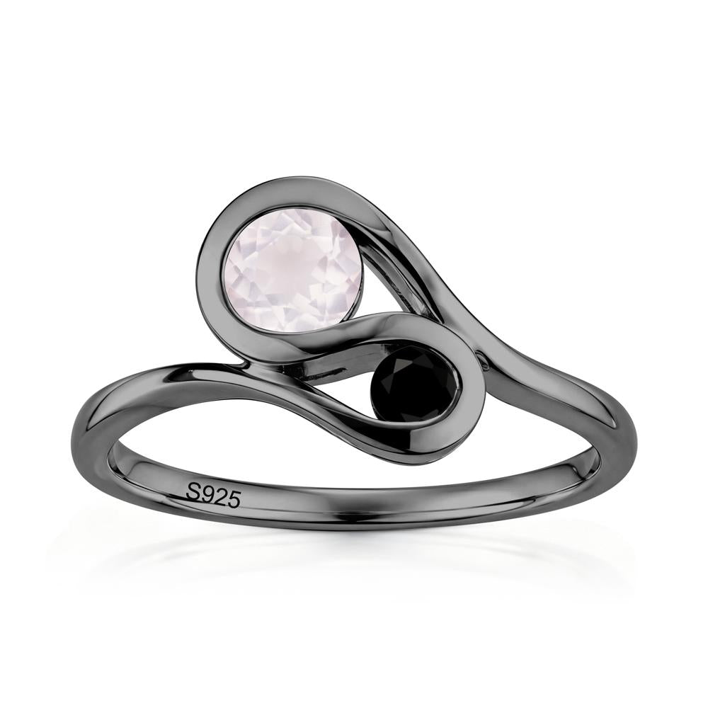 Two Stone Toi Et Moi Green Sapphire and Emerald Bypass Ring - LUO Jewelry #gemstone_Rose Quartz and Black Spinel