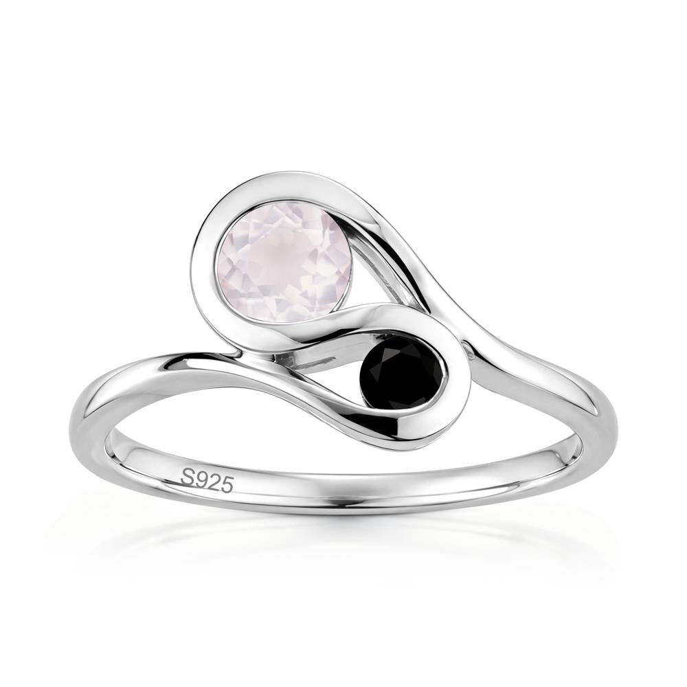 Two Stone Toi Et Moi Green Sapphire and Emerald Bypass Ring - LUO Jewelry #gemstone_Rose Quartz and Black Spinel