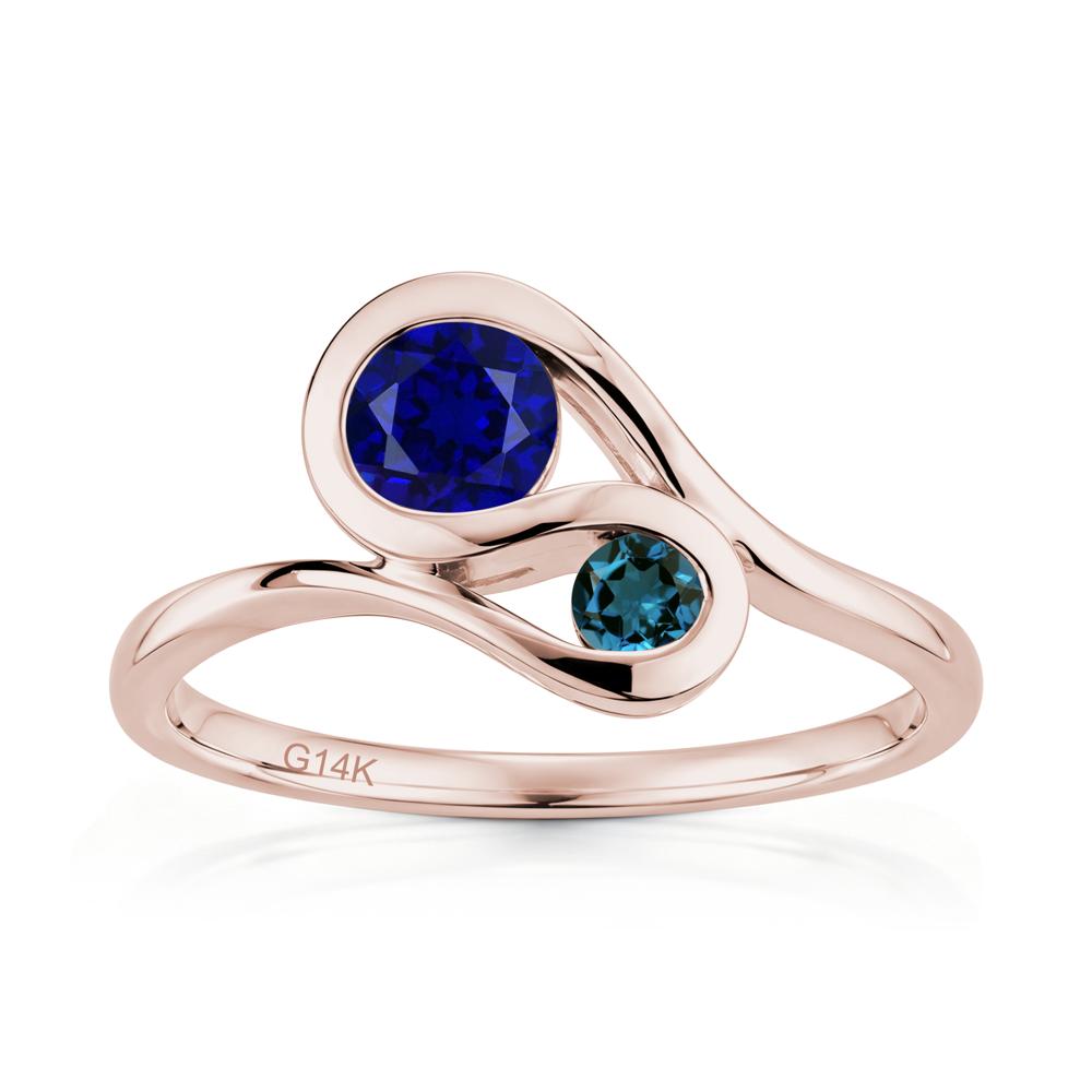 Two Stone Toi Et Moi Green Sapphire and Emerald Bypass Ring - LUO Jewelry #gemstone_Sapphire and London Blue Topaz