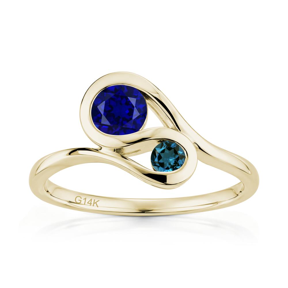 Two Stone Toi Et Moi Green Sapphire and Emerald Bypass Ring - LUO Jewelry #gemstone_Sapphire and London Blue Topaz