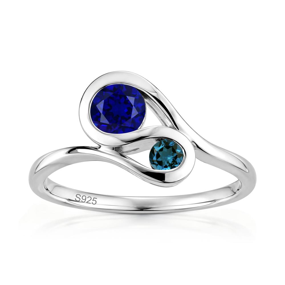 Two Stone Toi Et Moi Green Sapphire and Emerald Bypass Ring - LUO Jewelry #gemstone_Sapphire and London Blue Topaz