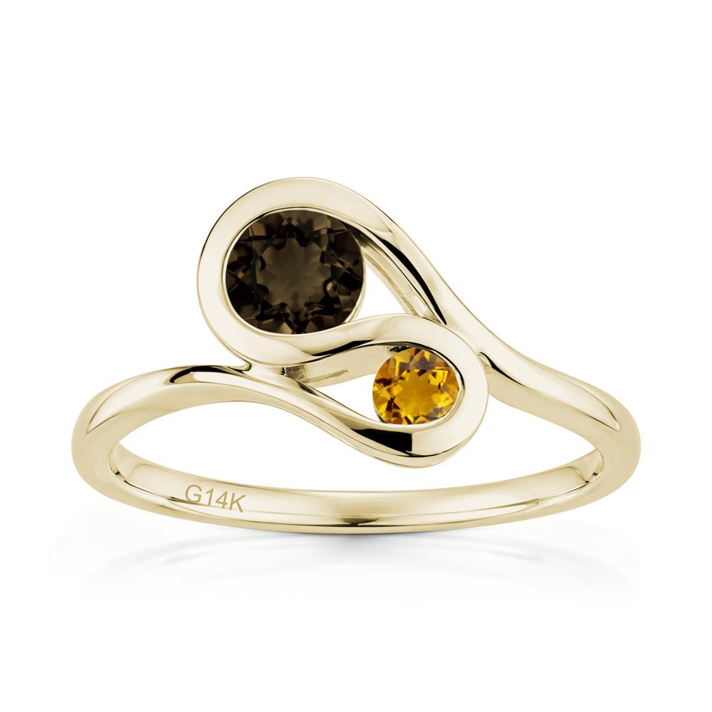Two Stone Toi Et Moi Green Sapphire and Emerald Bypass Ring - LUO Jewelry #gemstone_Smoky Quartz and Citrine
