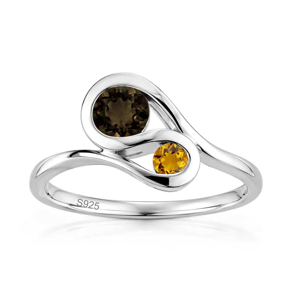 Two Stone Toi Et Moi Green Sapphire and Emerald Bypass Ring - LUO Jewelry #gemstone_Smoky Quartz and Citrine