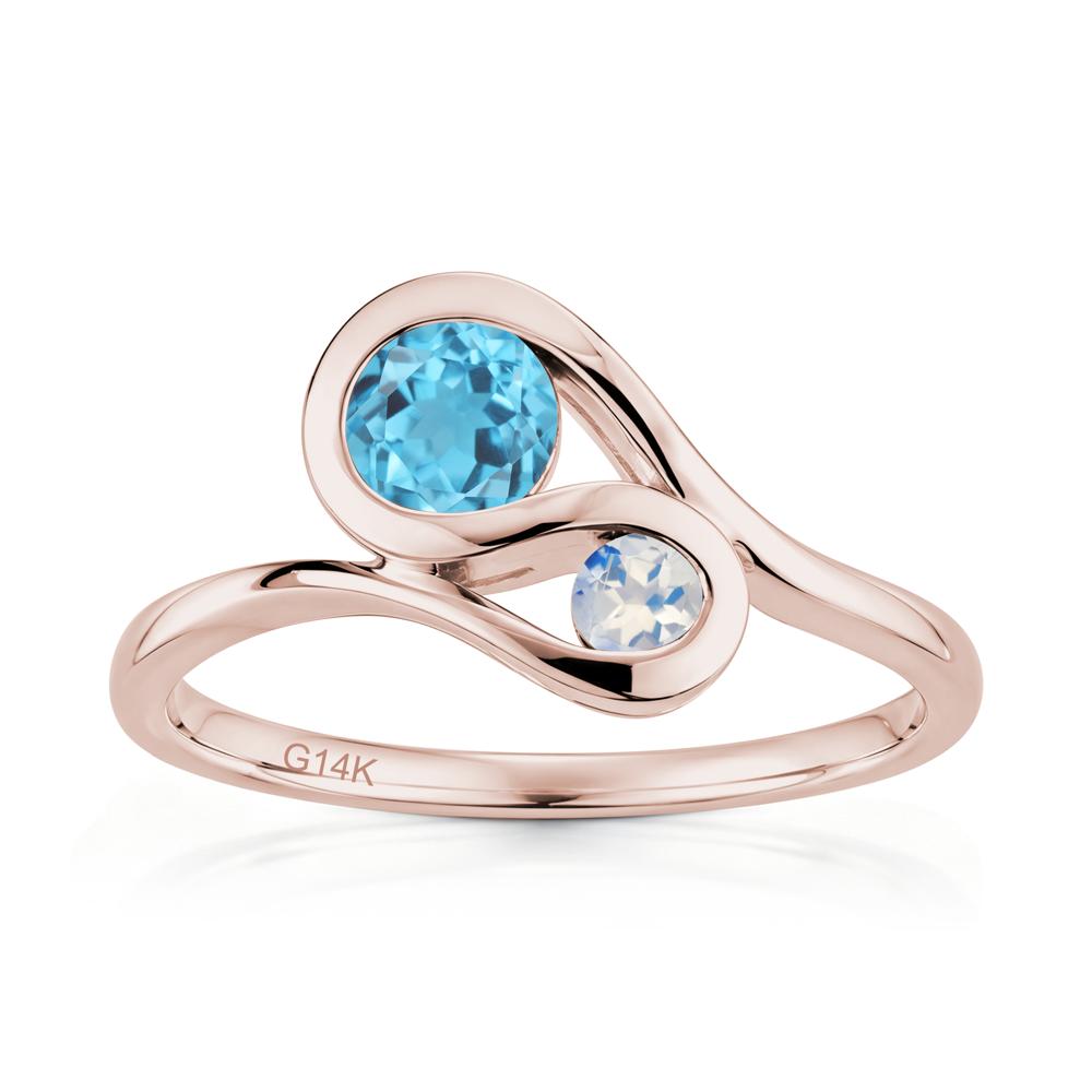 Two Stone Toi Et Moi Green Sapphire and Emerald Bypass Ring - LUO Jewelry #gemstone_Swiss Blue Topaz and Moonstone