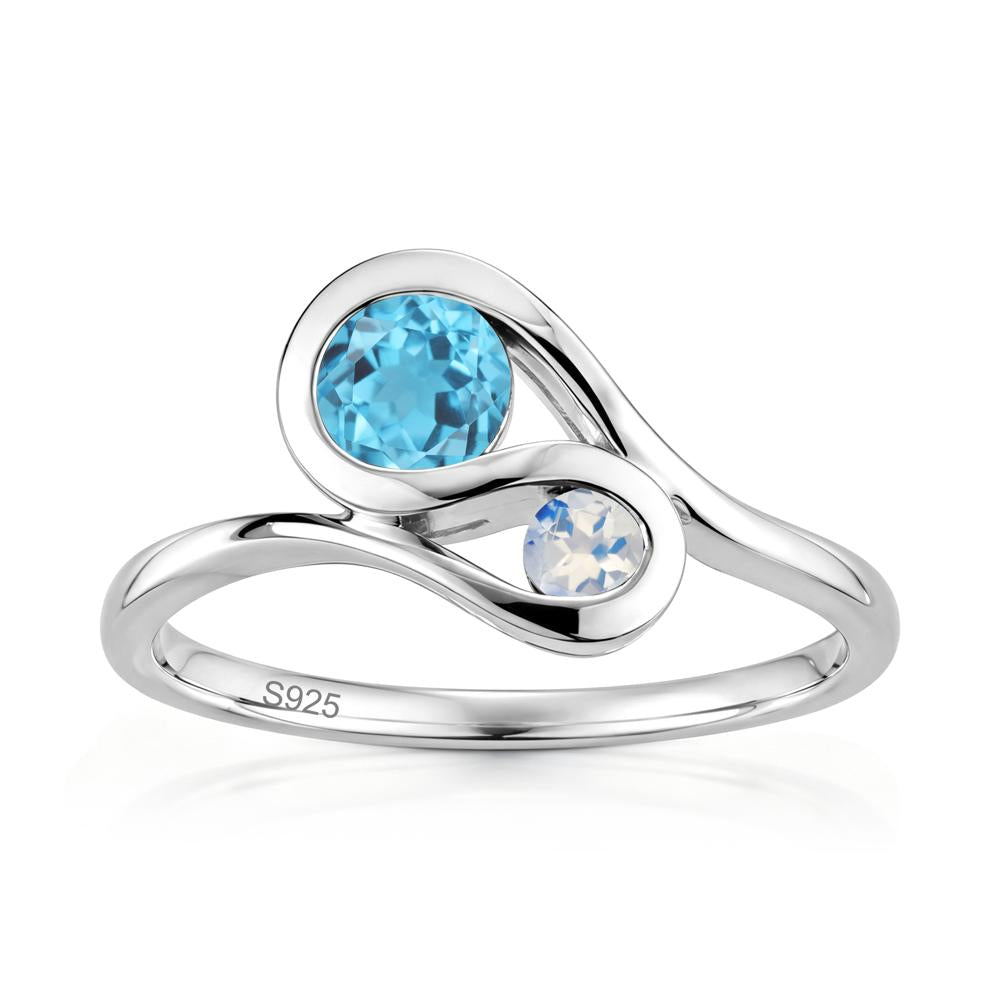 Two Stone Toi Et Moi Green Sapphire and Emerald Bypass Ring - LUO Jewelry #gemstone_Swiss Blue Topaz and Moonstone