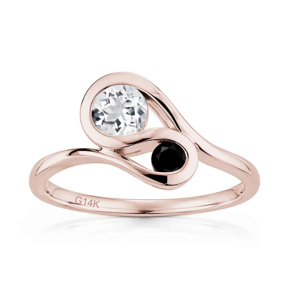 Two Stone Toi Et Moi Green Sapphire and Emerald Bypass Ring - LUO Jewelry #gemstone_White Topaz and Black Spinel